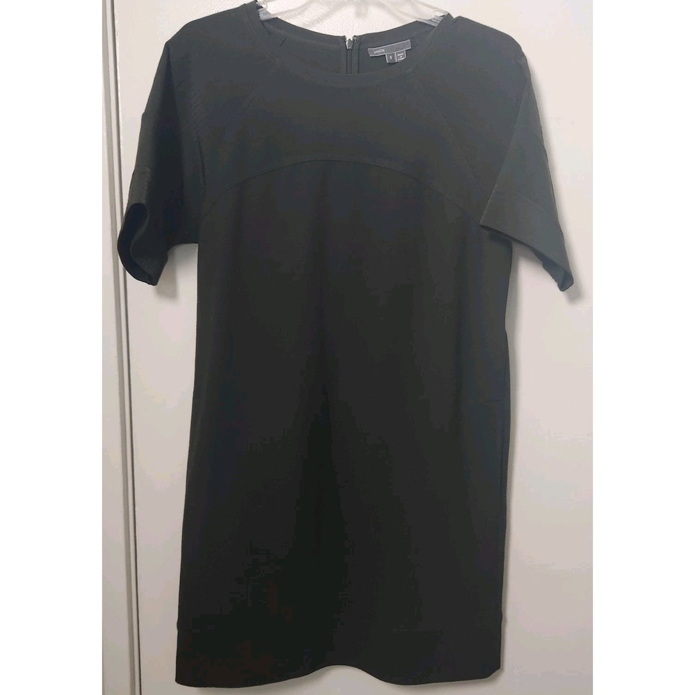 Vince Women's Green Short Sleeve Shift Dress Crew Neck Above-Knee Small Back Zip